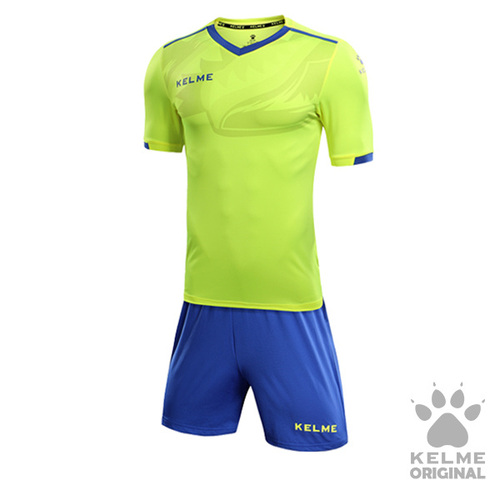 kmc160027 Short Sleeve Football Set Neon Yellow/Royal Blue